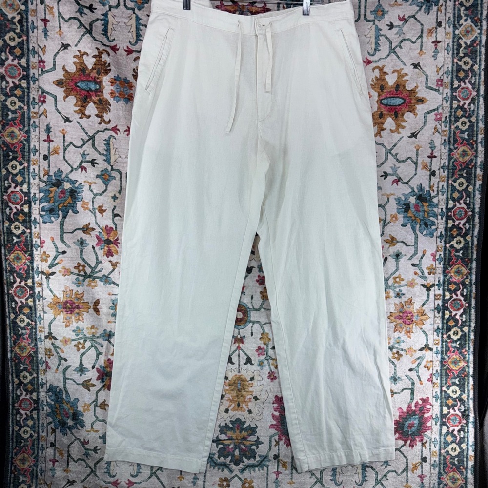 Joseph & Feiss Mens Cream Linen Cotton Blend Drawstring Pants W40 L34 Off White
